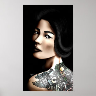 Japanese tattooed woman poster