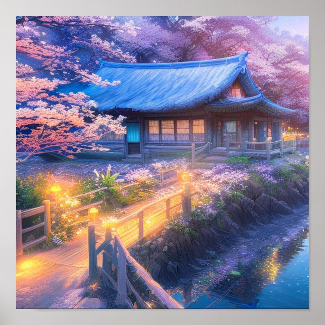 Japanese Tea House by the River Poster (Front)