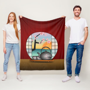 Japanese Tea Room Red Custom Fleece Blankets