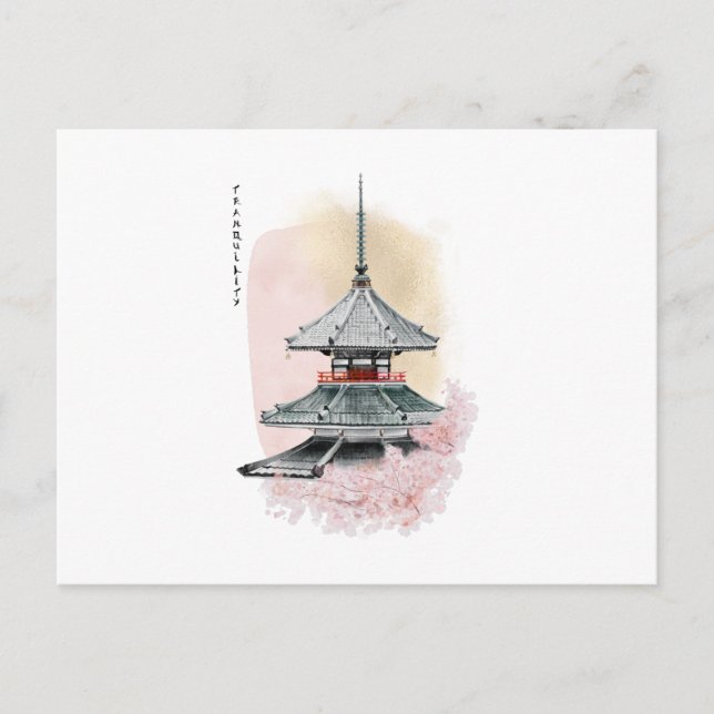 Japanese temple and cherry. tranquillity postcard (Front)