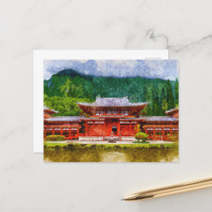 Japanese Temple Asian Style Watercolor Art Postcard