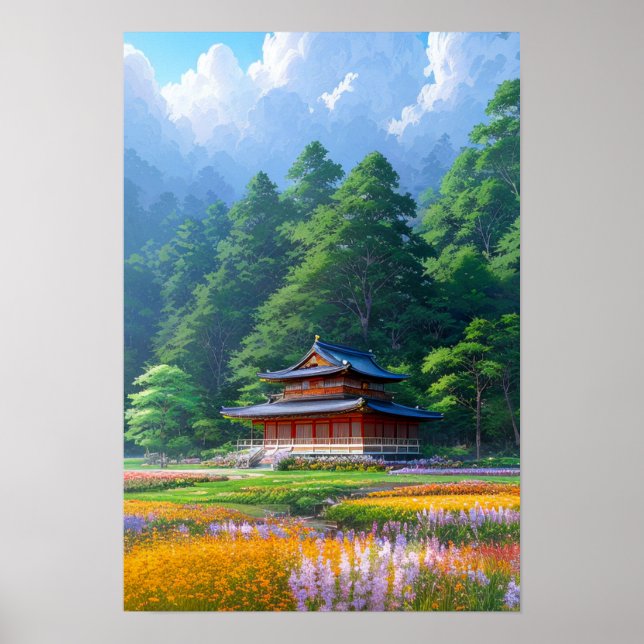 Japanese Temple at Forest's Edge Poster (Front)