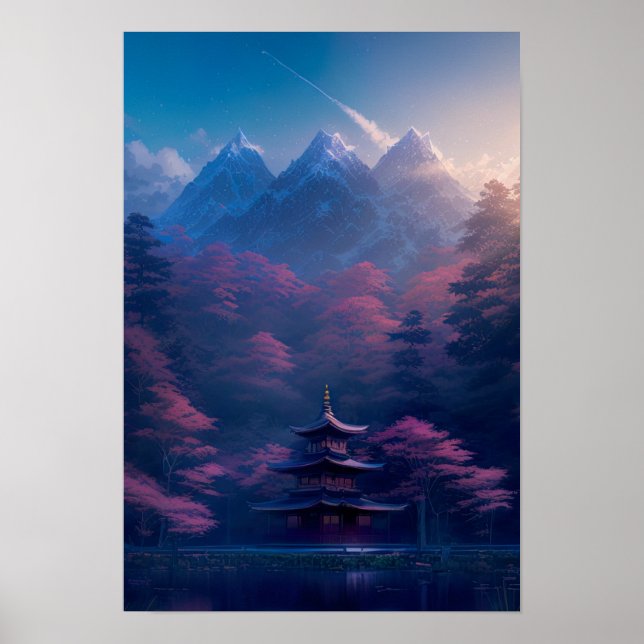Japanese Temple by the Lake Poster (Front)
