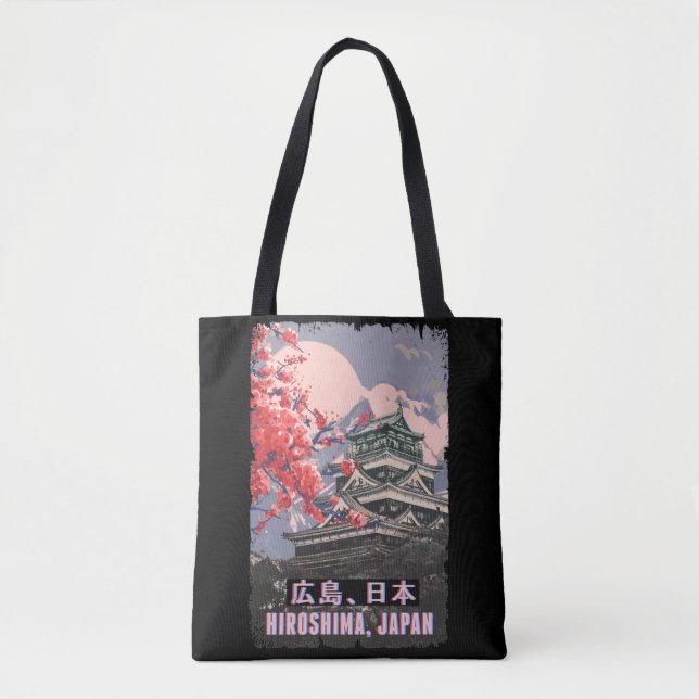 Japanese Temple Hiroshima Anime Cherry Blossom Tote Bag (Front)