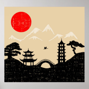 Japanese Temple Landscape Poster