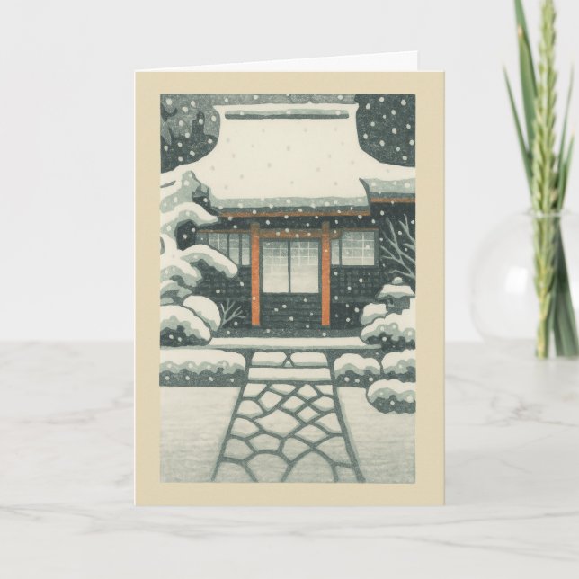 Japanese Temple Ukiyo-e Christmas Card (Front)