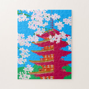 Japanese temple with cherry blossom jigsaw puzzle