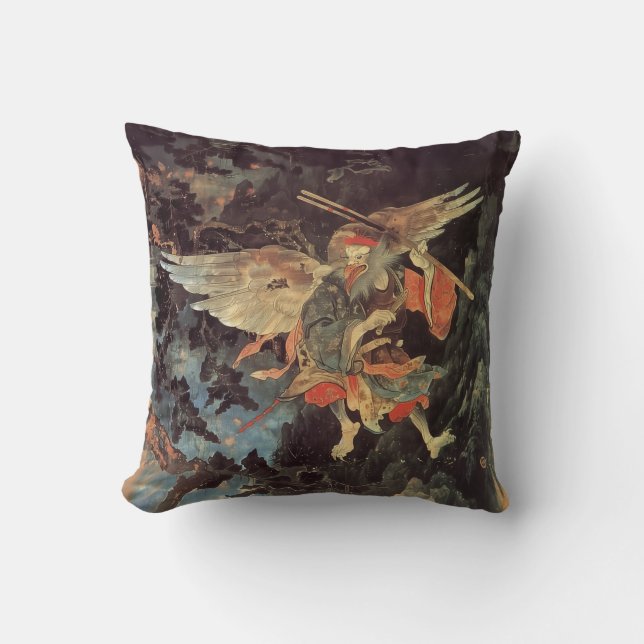 Japanese Tengu Folklore Throw Pillow (Front)