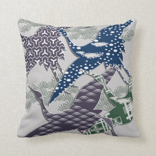 Japanese textile cranes cushion
