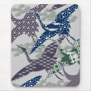 Japanese textile cranes mouse pad