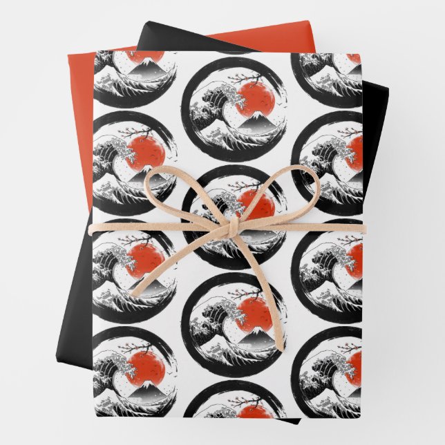 Japanese The Great Wave, Mount Fuji, Sakura Wrapping Paper Sheet (In situ)