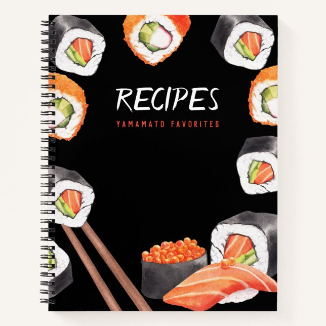 Japanese Theme Customisable Black Recipe Journal (Front)