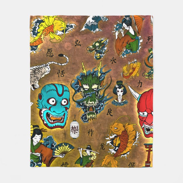 Japanese Theme Fleece Blanket (Front)