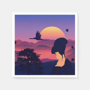 Japanese Theme Geisha Tree And Rising Sun Napkin