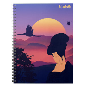 Japanese Theme Geisha Tree And Rising Sun Notebook