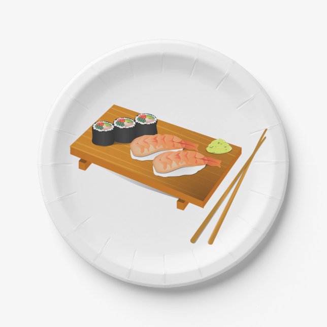 Japanese themed dinner party with sushi art paper plate (Front)