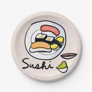 Japanese themed dinner party with sushi art paper plate
