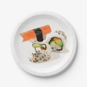 Japanese themed dinner party with sushi art paper plate