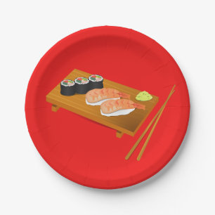 Japanese themed dinner party with sushi art paper plate