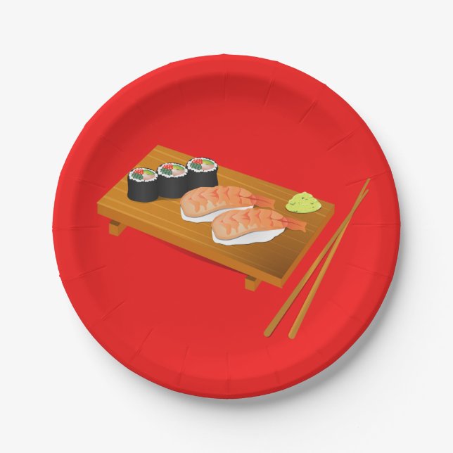 Japanese themed dinner party with sushi art paper plate (Front)