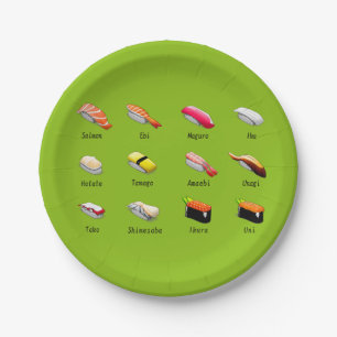 Japanese themed dinner party with sushi chart art paper plate
