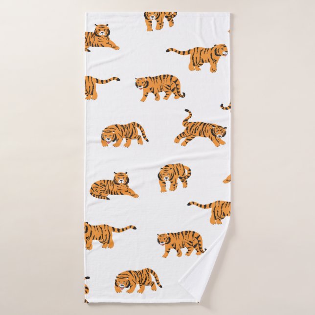 Japanese tiger animal doodle seamless vintage hand bath towel (Bath Towel)