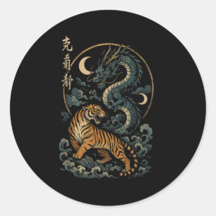 Japanese Tiger Dragon Yin And Yang Mythical Easter Classic Round Sticker