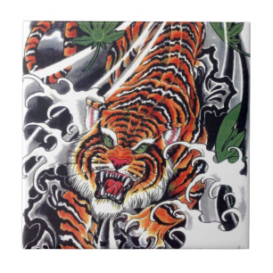 Japanese Tiger & Maple Design Ceramic Tile