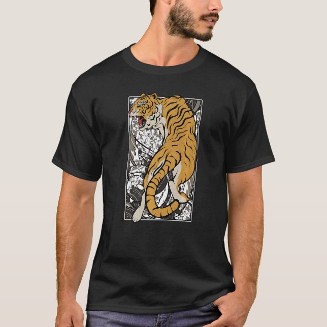 Japanese Tiger Samurai Warrior Animal Fighting Asi T-Shirt (Front)