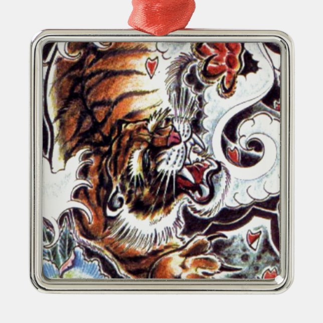 Japanese Tiger Tattoo Metal Ornament (Front)