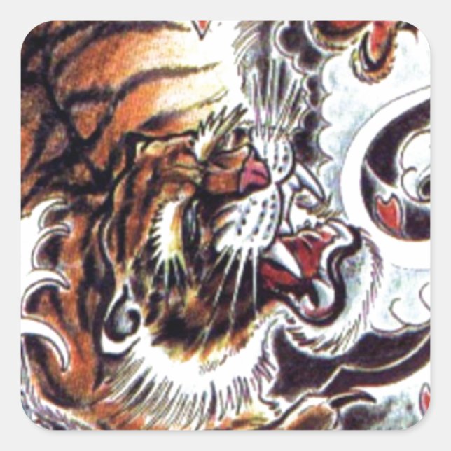 Japanese Tiger Tattoo Square Sticker (Front)
