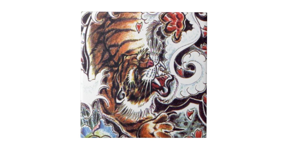 Japanese Tiger Tattoo Tile | Zazzle Japanese Tiger Tattoo Tile | Zazzle
