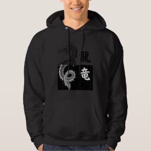 Japanese Tokyo dragon Asian Aesthetic Black & Whit Hoodie