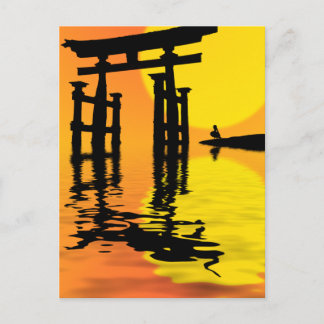 Japanese Torii (gate) sunset drawing Postcard