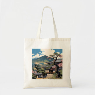 Japanese Tote Bag – Traditional Landscape & Temple