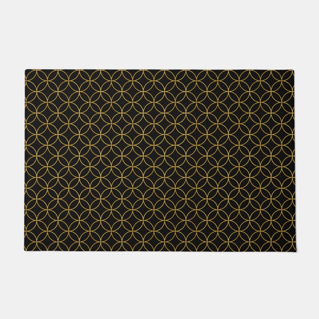 Japanese Traditional Design1 -SHIPPO- Black&Gold Doormat (Front)