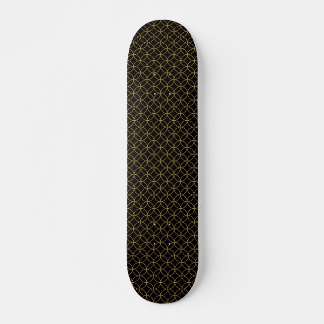 Japanese Traditional Design1 -SHIPPO- Black&Gold Skateboard (Front)