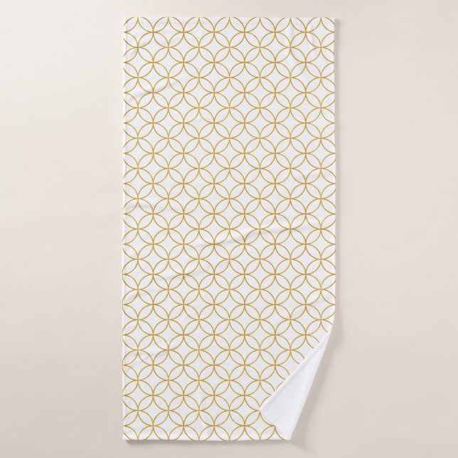 Japanese Traditional Design2 -SHIPPO- White&Gold Bath Towel (Bath Towel)