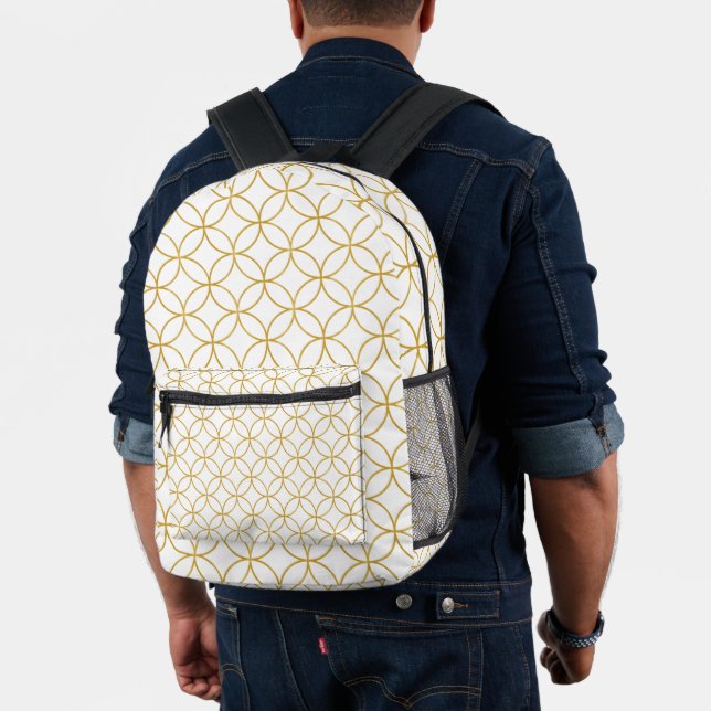 Japanese Traditional Design2 -SHIPPO- White&Gold Printed Backpack (Insitu (Model))