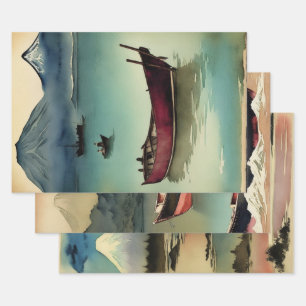 Japanese traditional Landscape Paint ephemera No4 Wrapping Paper Sheet