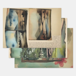 Japanese traditional Landscape Paint ephemera No9 Wrapping Paper Sheet