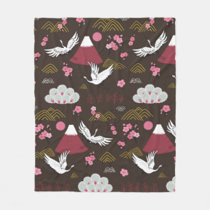 Japanese traditional seamless doodle pattern with fleece blanket