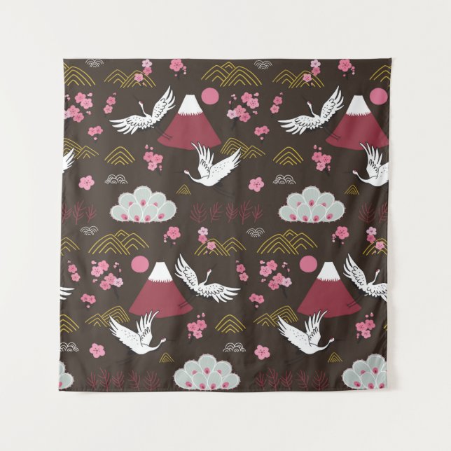 Japanese traditional seamless doodle pattern with  tapestry (Front)