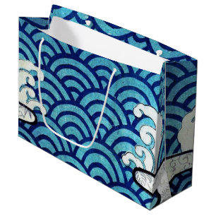 Japanese Traditional Wave Pattern Large Gift Bag