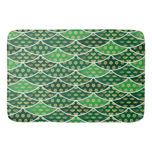 Japanese traditionally auspicious pattern green bath mat (Front)