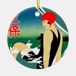 Japanese Travel Tourism Poster 1930s Art Deco Girl Ceramic Ornament