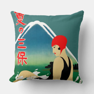Japanese Travel Tourism Poster 1930s Art Deco Girl Cushion