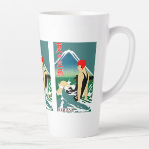 Japanese Travel Tourism Poster 1930s Art Deco Girl Latte Mug