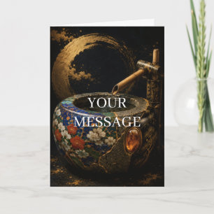 Japanese Tsukubai Water Basin Gold Art Personalize Card
