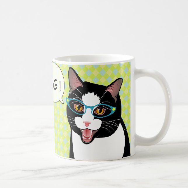 Japanese Tuxedo Cat Breakfast Good Morning Mug (Right)